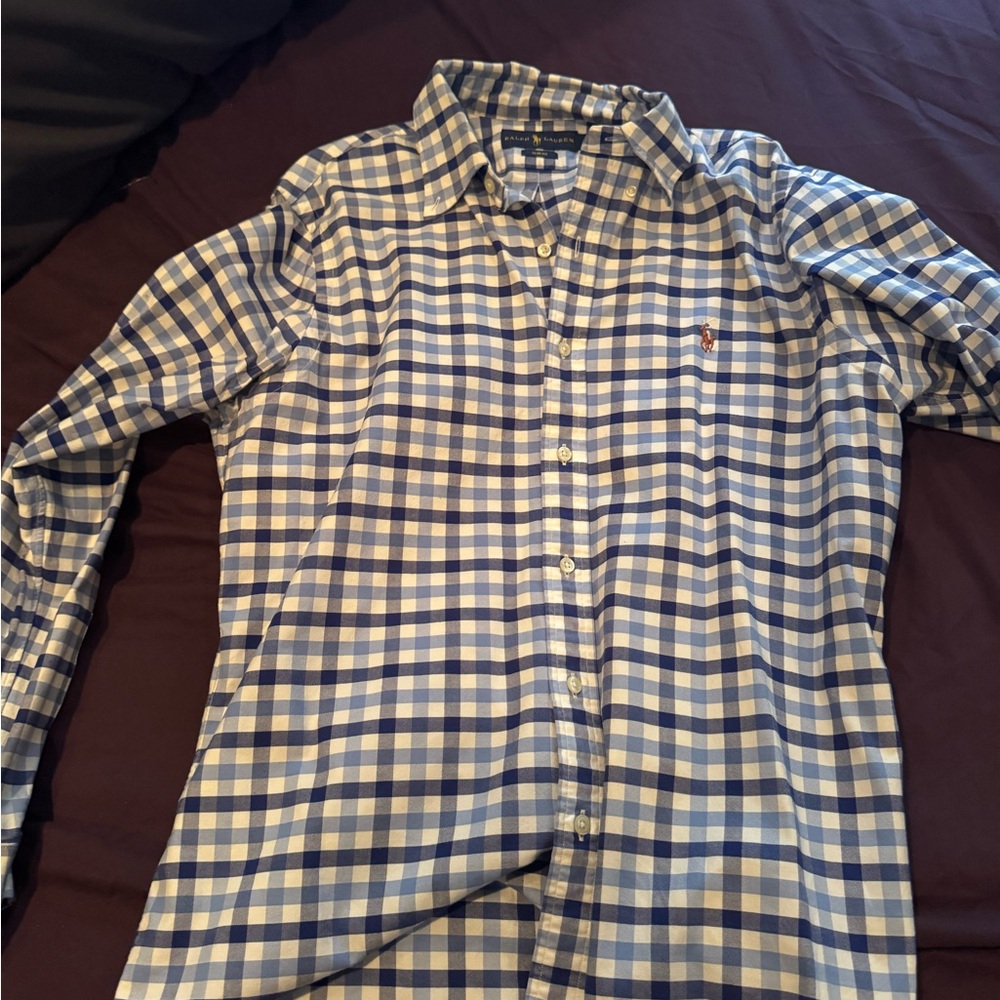 Ralph Lauren Blue and White Casual Button Down Shirt